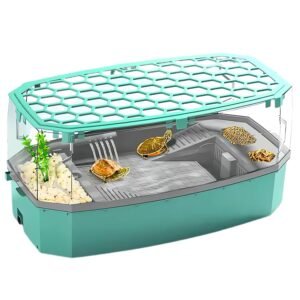 Buraq Turtle Tank (Medium, Blue) with Pump & Water Filter – Turtle House with Basking & Swimming Zone